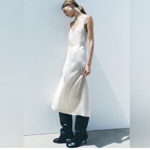Zara NWT satin effect Ecru slip dress ZW Collection